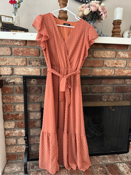 Dresses & Skirts - Chunky Swiss Dot Rust Maxi Wrap Dress with Tie Waist